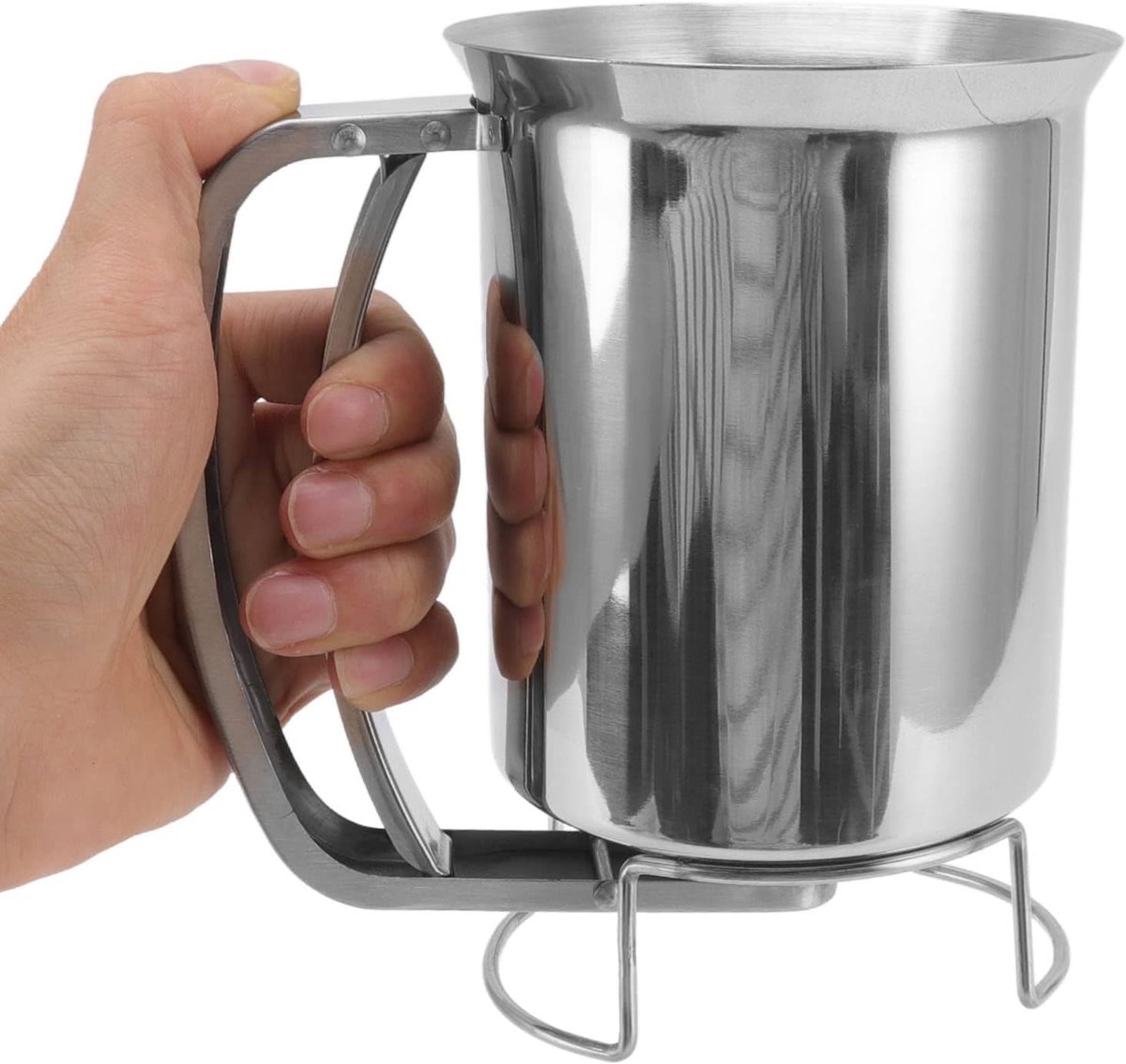 Beslagdispenser Beslagschenker Bakken van pannenkoeken Ergonomische handgreep 1 Liter capaciteit Zilverkleurig