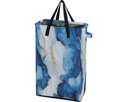 Wasbak met handvatten - Slanke mand - Kleding opbergen - Vrijstaand ontwerp - 48L capaciteit - Marmer koningsblauw