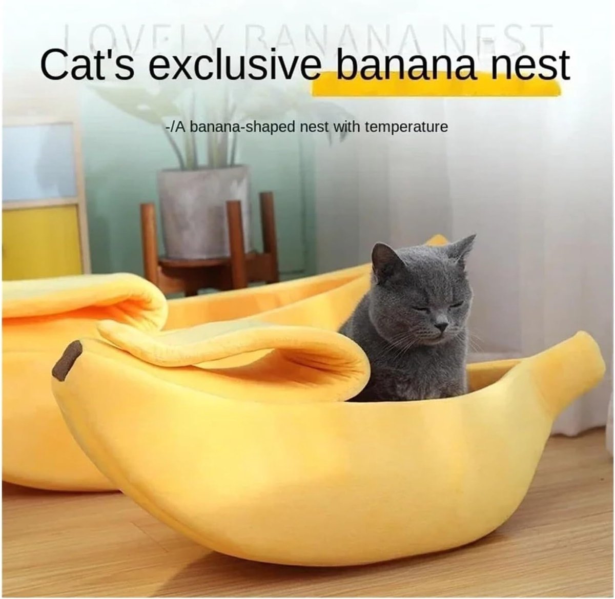 Schattig bananen kattenbed - Klein - Kerst dierenbed - Zacht en warm kattenbed - Leuke dierenbenodigdheden voor katten, kittens, konijnen en kleine honden - Geel – foto 5