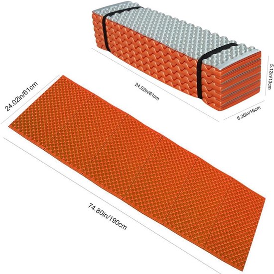 Kampeer Mat - Slaapmat Buiten - Outdoor Slapen - Dubbelzijdige Isolatie - 190x61x2 cm - Zilver Oranje — afbeelding 4