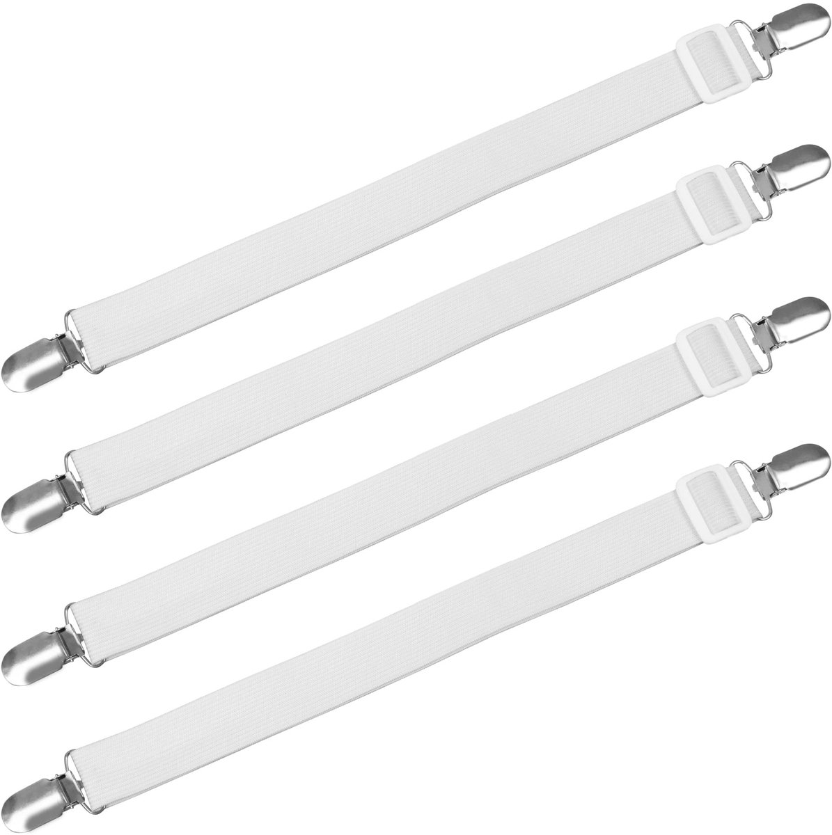 TRIXES 4 x Witte Beddenclips - Verstelbare Sheet Suspenders voor Fitted Sheets