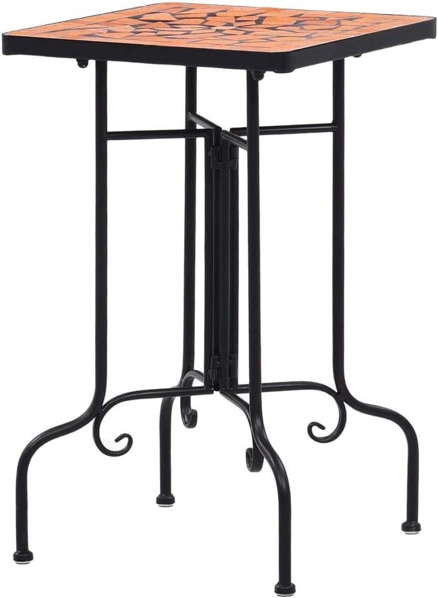 Mozaïek Bijzettafel - Tuintafel Salontafel - Planten Plaatsen - Weerbestendig Oppervlak - 35 x 35 x 56 cm - Terracotta Zwart