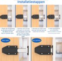 Installatiestappen voor magnetische druksluiting: Deur open en deur gesloten.