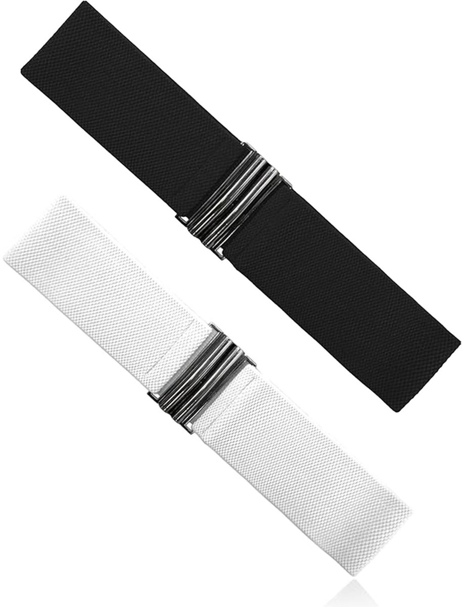 ZEACCT Vintage Elastische Tailleband voor Dames - 2 Stuks, Verstelbare Retro Riem, Zwart