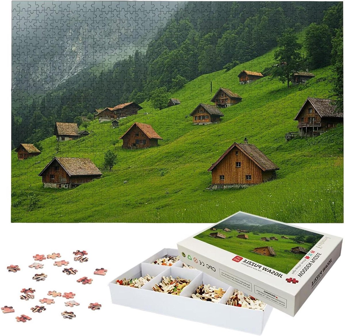 Houten Puzzel - Legpuzzel Landschap - Ontspanning en Geheugentraining - Lettermarkering op achterkant - 122 x 81 cm - Meerkleurig