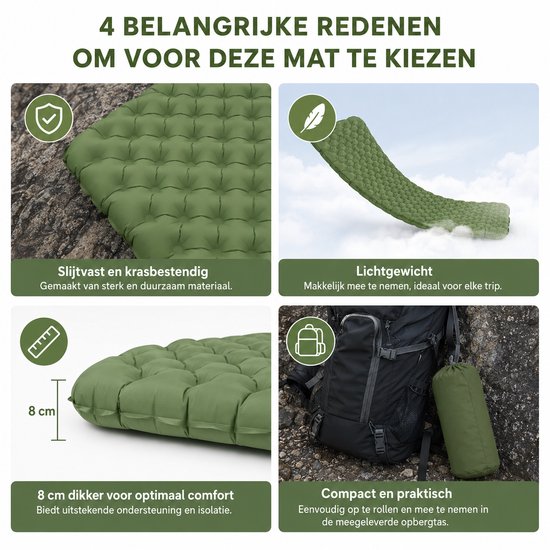 Novari Opblaasbaar matras - Luchtmatras - Luchtbed - Kampeermat - Campingmatras - Outdoor - Temp tot -20°C - Lichtgewicht - Groen van Merkloos — afbeelding 3