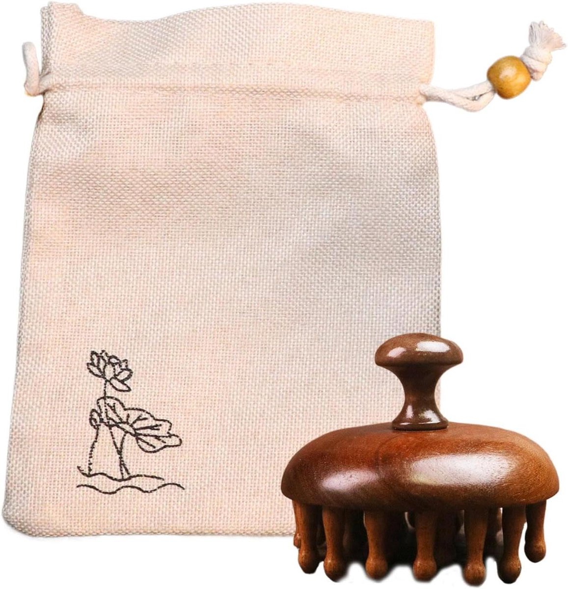 Houten Hoofdhuid Massager - Sandelhout Kam - Hoofdhuid Verzorging - 28 Diepe Tanden - 10 x 10 x 65 cm