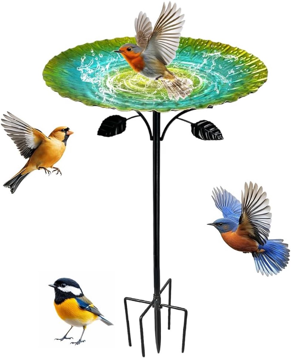 Vogelbadje - Vogelbad 23.5 cm - Vogelbadjes Buiten - Staand 85 cm - Vijfklauwige basis - Eenvoudig in gebruik - Wildlife Vogeldrinkschaal voor Tuinvogels - Voor buiten balkon en terras - Groen