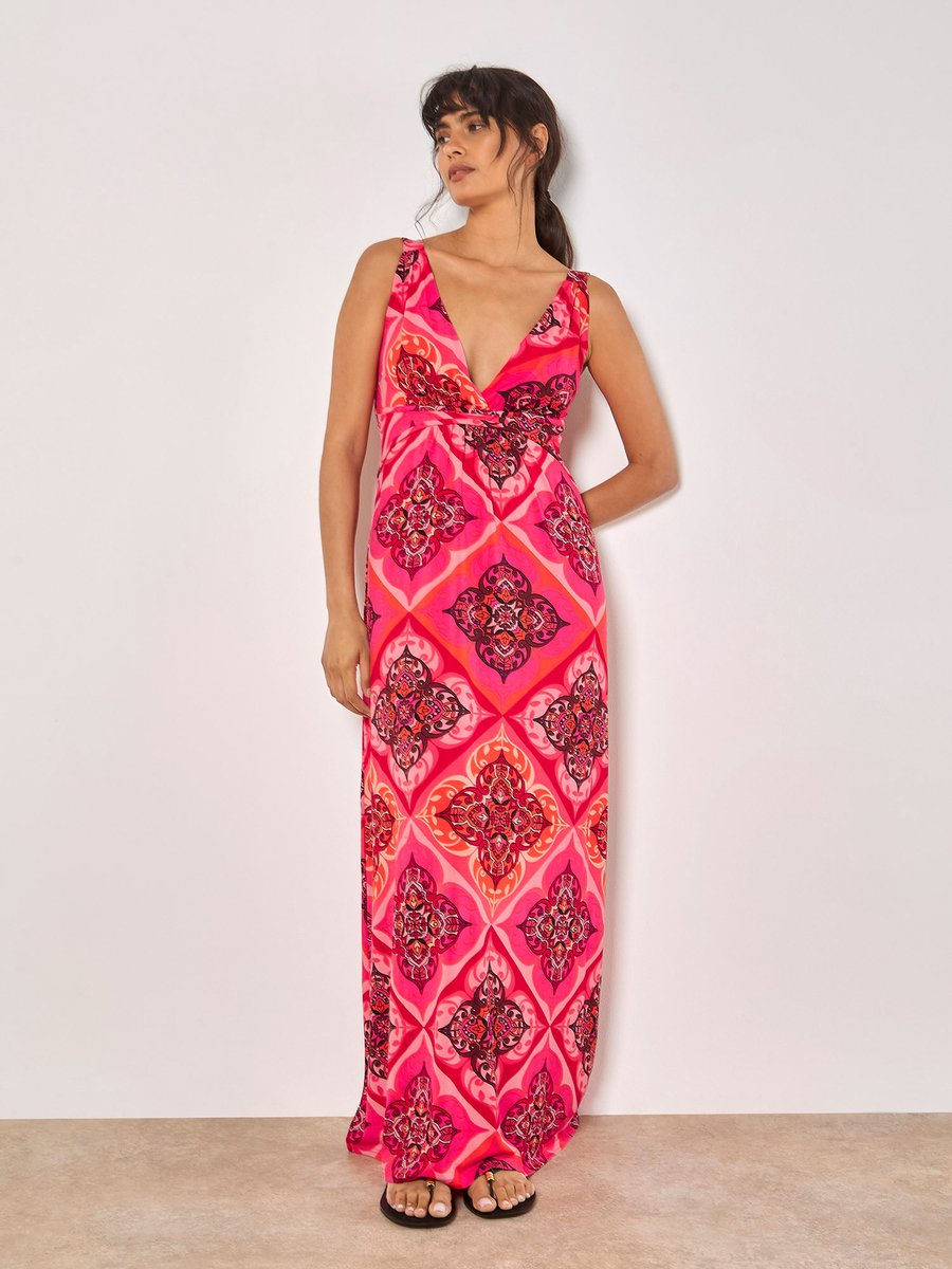 Maxi-jurk van jersey met tegelprint
