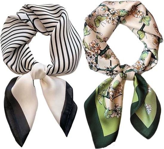Dames Sjaal - 2 Stuks - Dames Neksjaaltje - Vierkante Sjaal voor Vrouwen - Neksjaal - Sjaals - Stola - Modeaccessoires - Klein Sjaaltje - Dames Halsdoek - Kan worden gebruikt in handtassen, tassen en haarstyling - 70X70cm