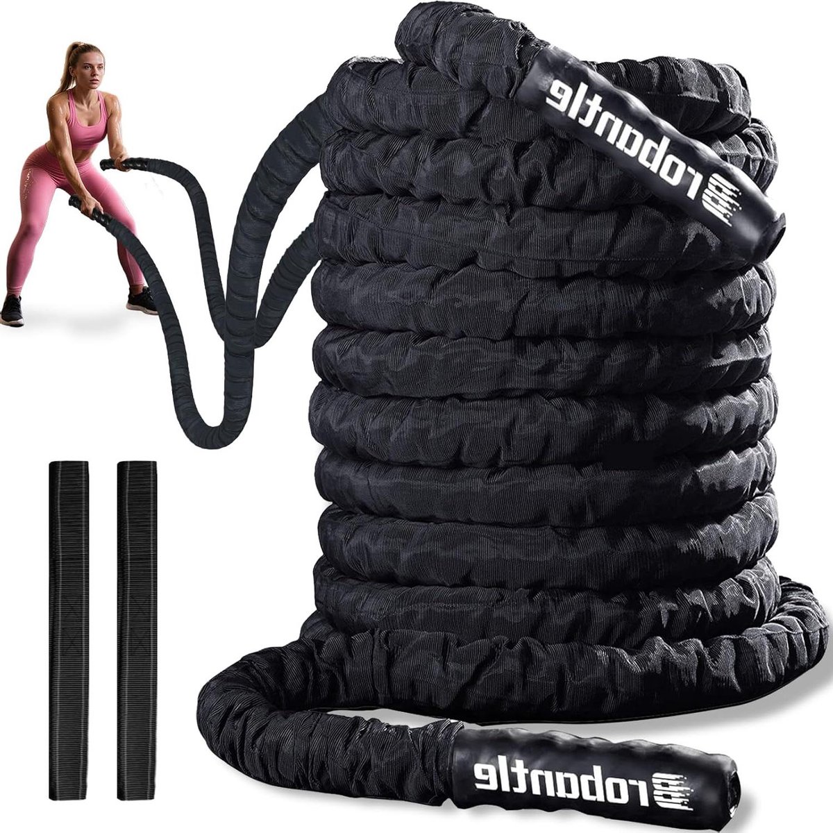 Battle Touwen - Fitness Touw - Kracht Training - Duurzaam Polyester - 30 Voet - Zwart