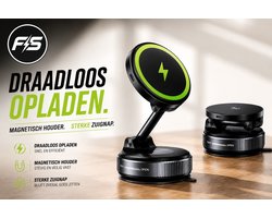 Multifunctionele 360° Magnetische Telefoonhouder met Vacuüm Zuignap FS Power Pack – 360° Magnetische Auto Telefoonhouder met Vacuüm Zuignap & 15W Draadloze Oplader – Dubbelzijdig, Universeel, Voor Auto / Thuis / Kantoor / Fitness