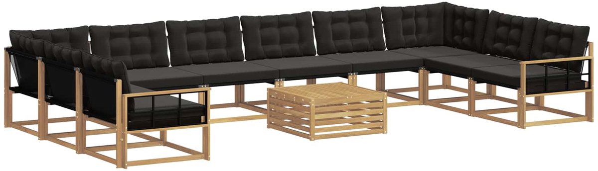 vidaXL Buiten - bank - set - 11 - st - 10-zits - Wit - en - zwart Wit en zwart