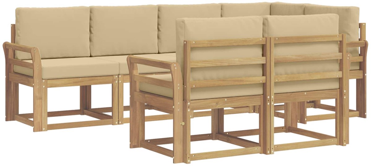 vidaXL Buiten - bank - set - 7 - st - 7-zits - Wit - en - Beige - Polyester Wit en Beige