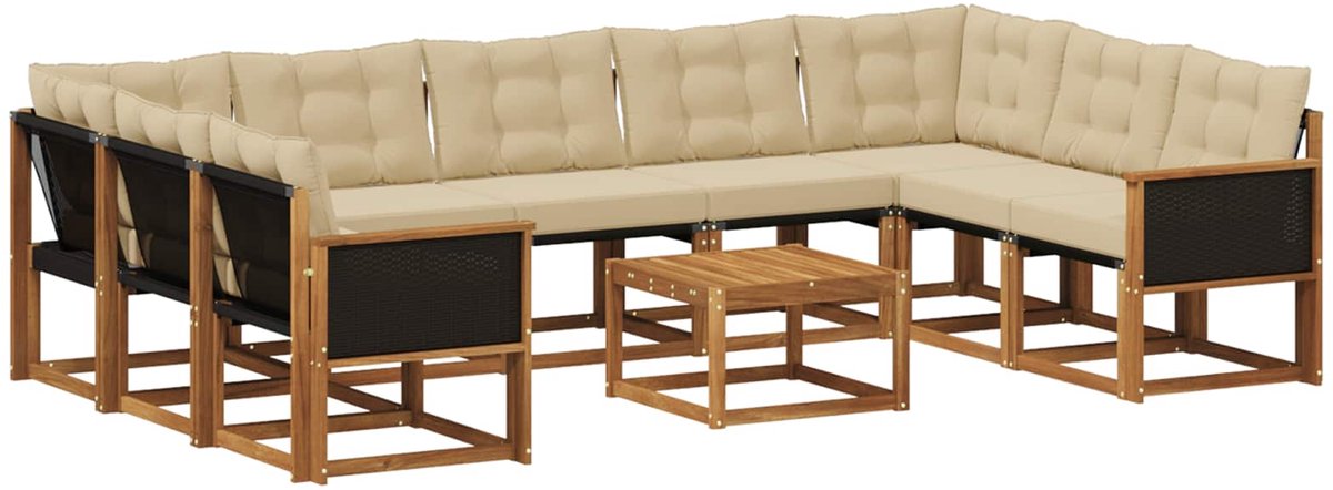 vidaXL Buiten - bank - set - 10 - st - 9-zits - Natuurlijk - en - Beige Natuurlijk en Beige