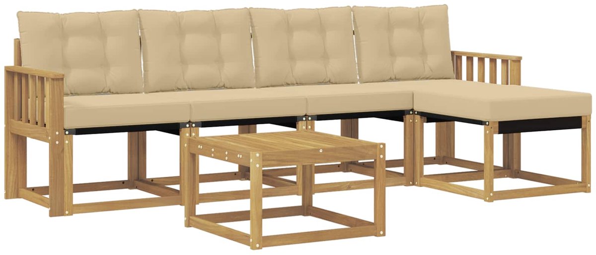 vidaXL Buiten - bank - set - 6 - st - 5-zits - Wit - en - Beige Wit en Beige