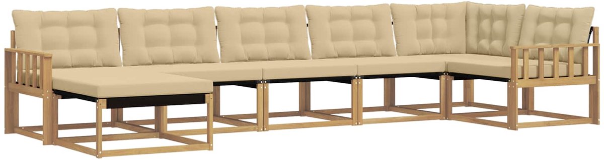 vidaXL Buiten - bank - set - 7 - st - 7-zits - Wit - en - Beige - Massief - Acacia - Hout Wit en Beige