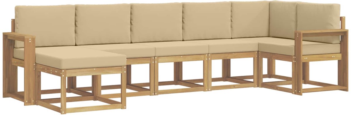 vidaXL Buiten - bank - set - 7 - st - 7-zits - Wit - en - Beige - Polyester Wit en Beige