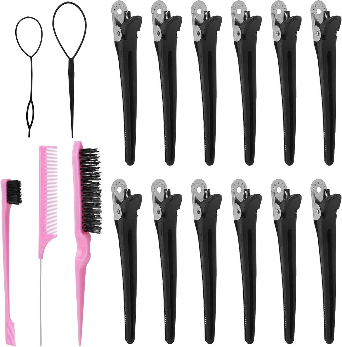 Haarclipset - Haarklemmen haarspelden - Haarstyling - 17-delige set - N.v.t. - Zwart en roze