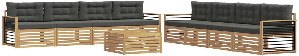 vidaXL Buiten - bank - set - 9 - st - 8-zits - Wit - en - antracietkleurig - Polyester Wit en antracietkleurig