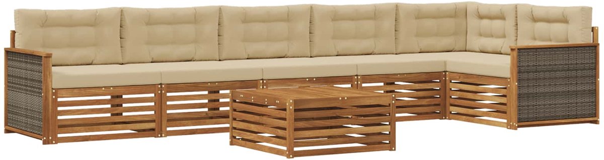 vidaXL Buiten - bank - set - 7 - st - 6-zits - Natuurlijk - en - Beige Natuurlijk en Beige