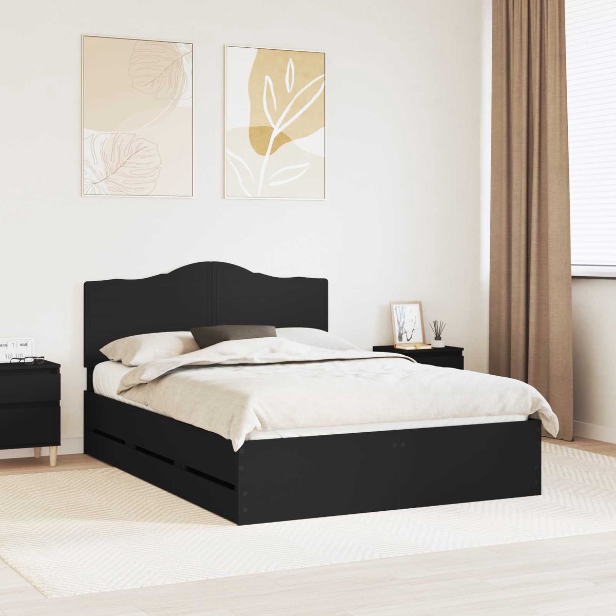 vidaXL Bedframe - met - lade - met - opslag - Zwart - 140 - x - 190 - cm - Ingenieurshout