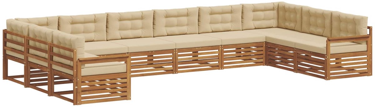 vidaXL Buiten - bank - set - 4 - st - 10-zits - Natuurlijk - en - Beige Natuurlijk en Beige