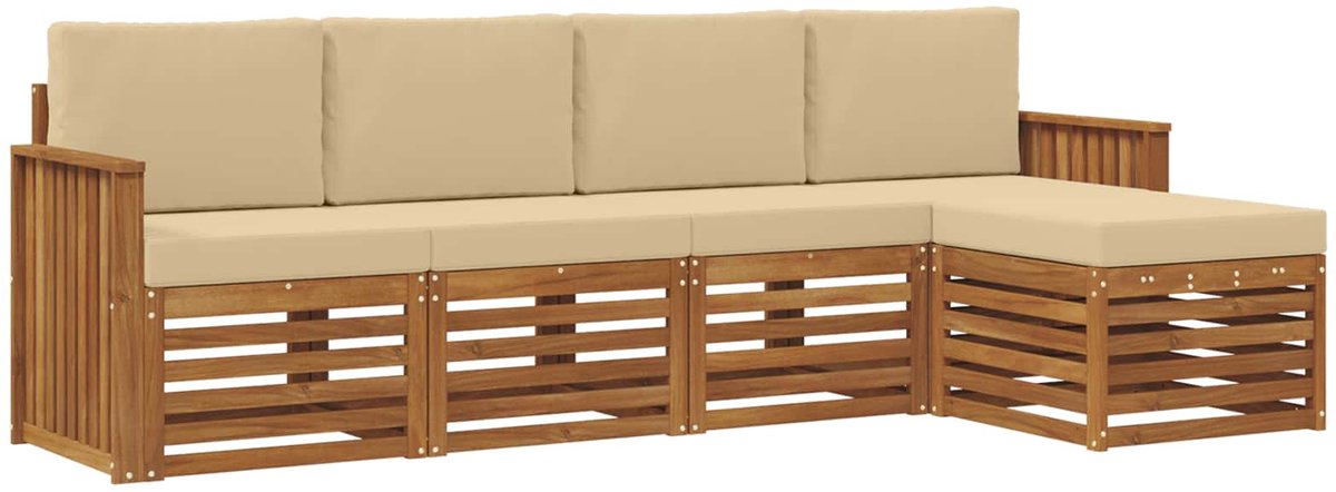 vidaXL Buiten - bank - set - 5 - st - 5-zits - Natuurlijk - en - Beige Natuurlijk en Beige