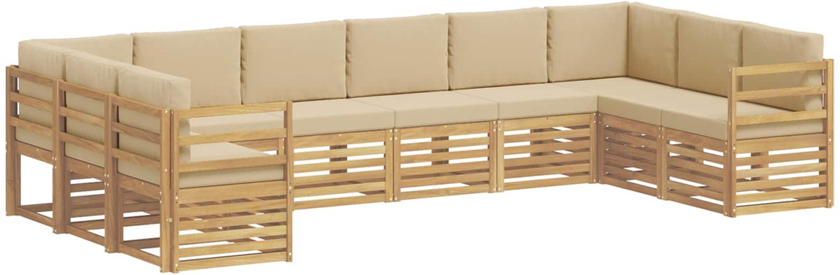 vidaXL Buiten - bank - set - 10 - st - 10-zits - Wit - en - Beige - Polyester Wit en Beige