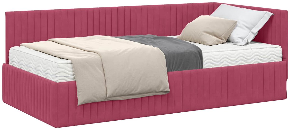 vidaXL - Hoekbedframe - met - Matras - met - hoofdeinde - 2 - pcs - Groen - Fluweel