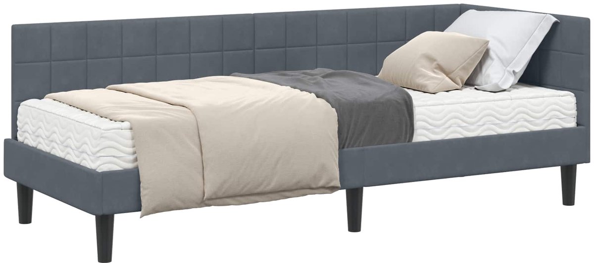 vidaXL Hoekbedframe - met - Matras - 2 - st - Donkergrijs - 80 - x - 200 - cm - Fluweel