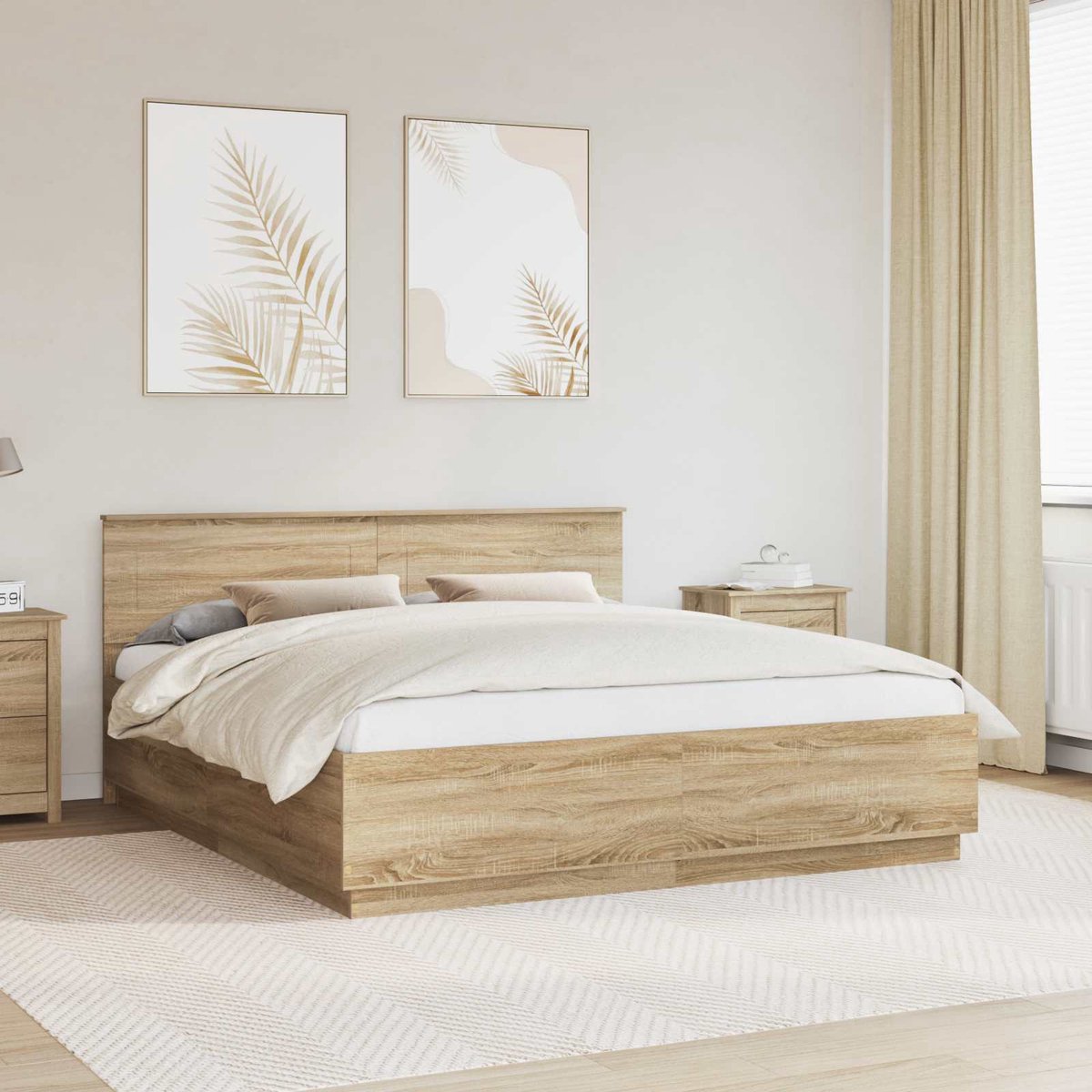 vidaXL Bedframe - met - hoofdeinde - Sonoma - Eik - 200 - x - 200 - cm - Bewerkt - hout Sonoma eiken