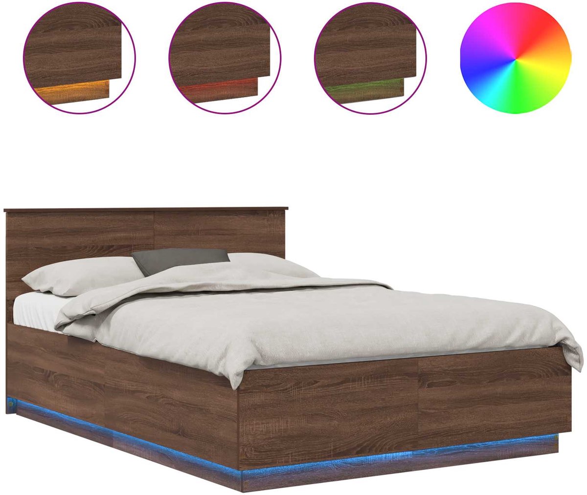 vidaXL Bedframe - met - hoofdeinde - Bruin - Eiken - 150 - x - 200 - cm - Bewerkt - hout bruin eikenkleur