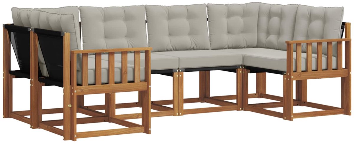 vidaXL Buiten - bank - set - 6 - st - 6-zits - Naturel - en - lichtgrijs Naturel en lichtgrijs