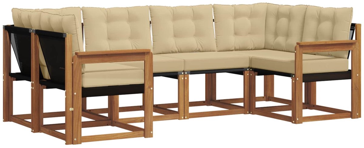 vidaXL Buiten - bank - set - 6 - st - 6-zits - Natuurlijk - en - Beige Natuurlijk en Beige