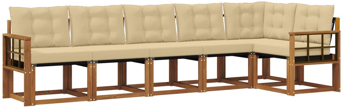 vidaXL Buiten - bank - set - 6 - st - 6-zits - Natuurlijk - en - Beige Natuurlijk en Beige