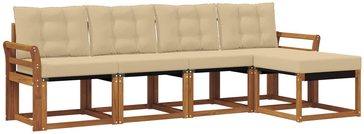vidaXL Buiten - bank - set - 5 - st - 5-zits - Natuurlijk - en - Beige Natuurlijk en Beige