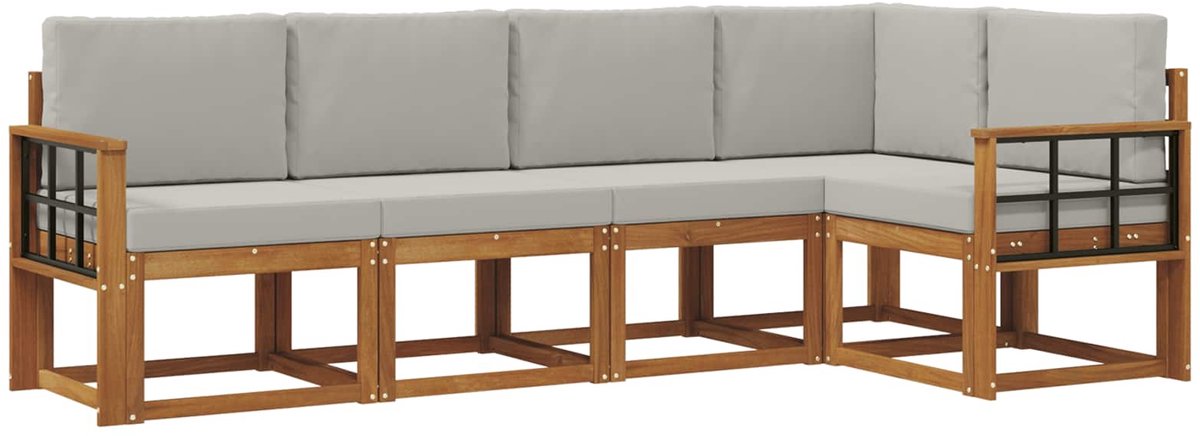 vidaXL Buiten - bank - set - 5 - st - 5-zits - Naturel - en - lichtgrijs Naturel en lichtgrijs