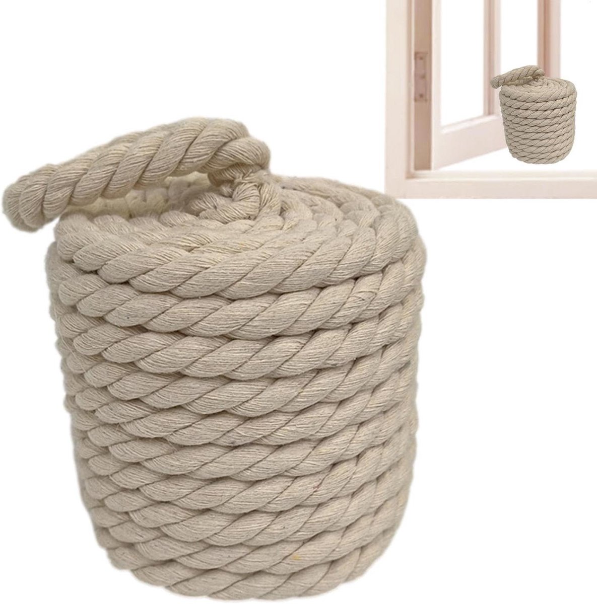 Deurstopper Touwknoop - Verzwaarde Stopper - Deuren Open Houden - Nautische Stijl - 17.4 x 17.3 x 17.3 cm - Wit
