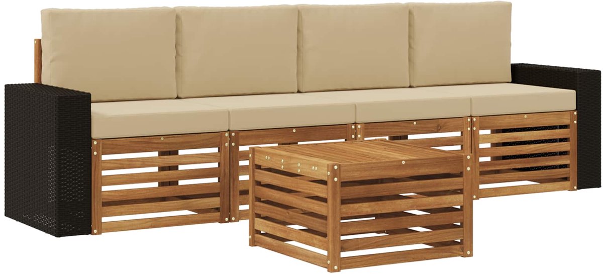 vidaXL Buiten - bank - set - 5 - st - 4-zits - Natuurlijk - en - Beige Natuurlijk en Beige