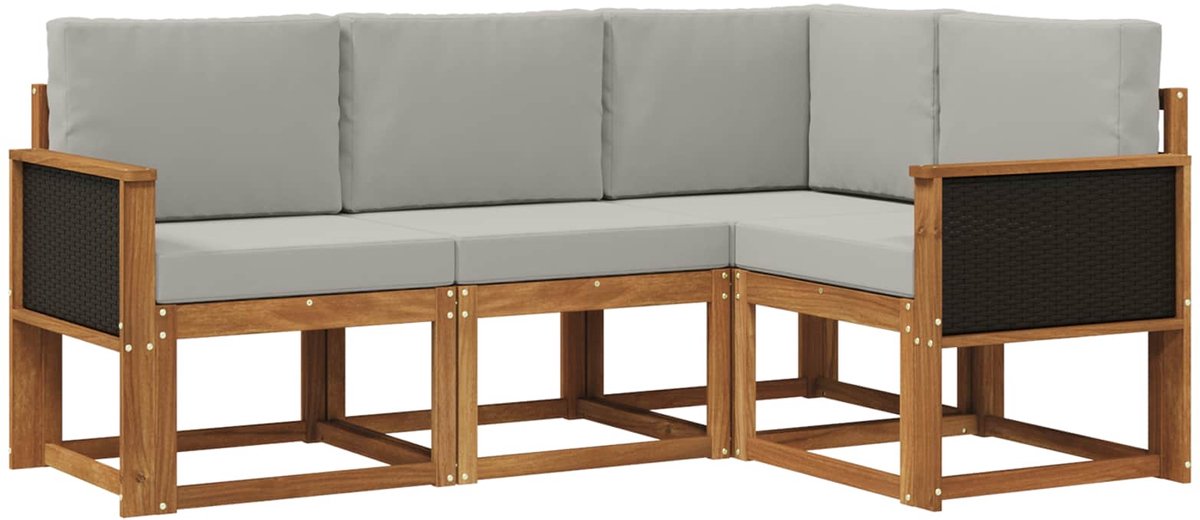 vidaXL Buiten - bank - set - 4 - st - 4-zits - Naturel - en - lichtgrijs Naturel en lichtgrijs