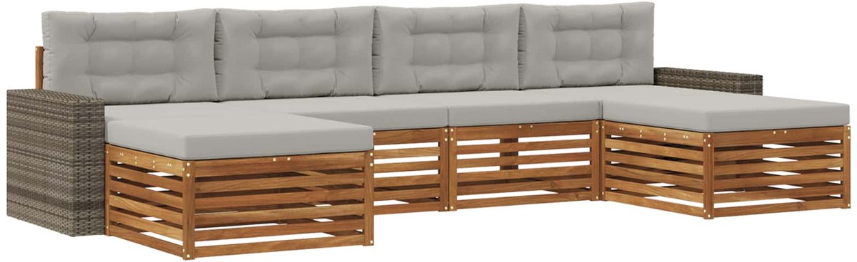 vidaXL Buiten - bank - set - 6 - st - 4-zits - Naturel - en - lichtgrijs Naturel en lichtgrijs