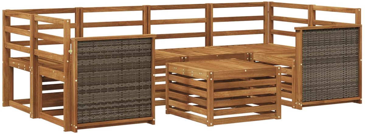 vidaXL Buiten - bank - set - 7 - st - 6-zits - Naturel - Massief - Acacia - Hout