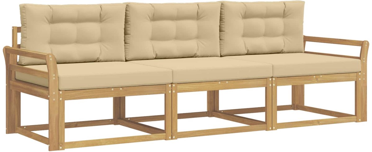 vidaXL Buiten - bank - set - 3 - st - Wit - en - Beige - Polyester Wit en beige