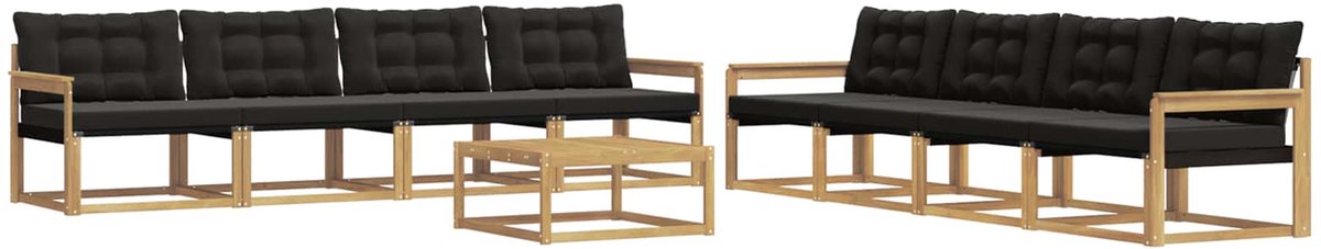 vidaXL Buiten - bank - set - 9 - st - 8-zits - Wit - en - zwart Wit en zwart