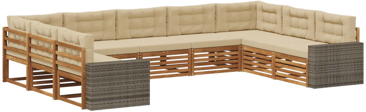 vidaXL Buiten - bank - set - 9 - st - 9-zits - Natuurlijk - en - Beige Natuurlijk en Beige