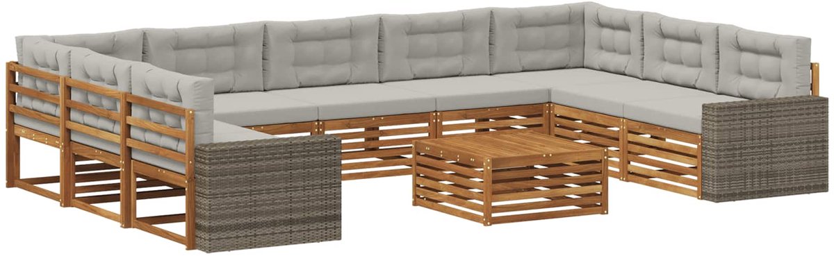 vidaXL Buiten - bank - set - 10 - st - 9-zits - Naturel - en - lichtgrijs Naturel en lichtgrijs