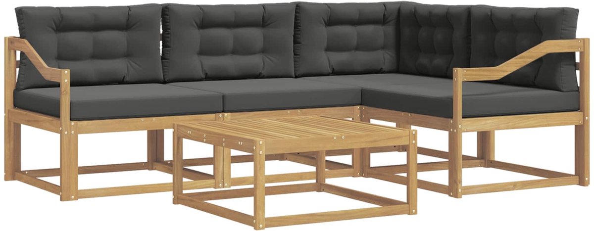 vidaXL Buiten - bank - set - 5 - st - Wit - en - antracietkleurig - Polyester Wit en antracietkleurig