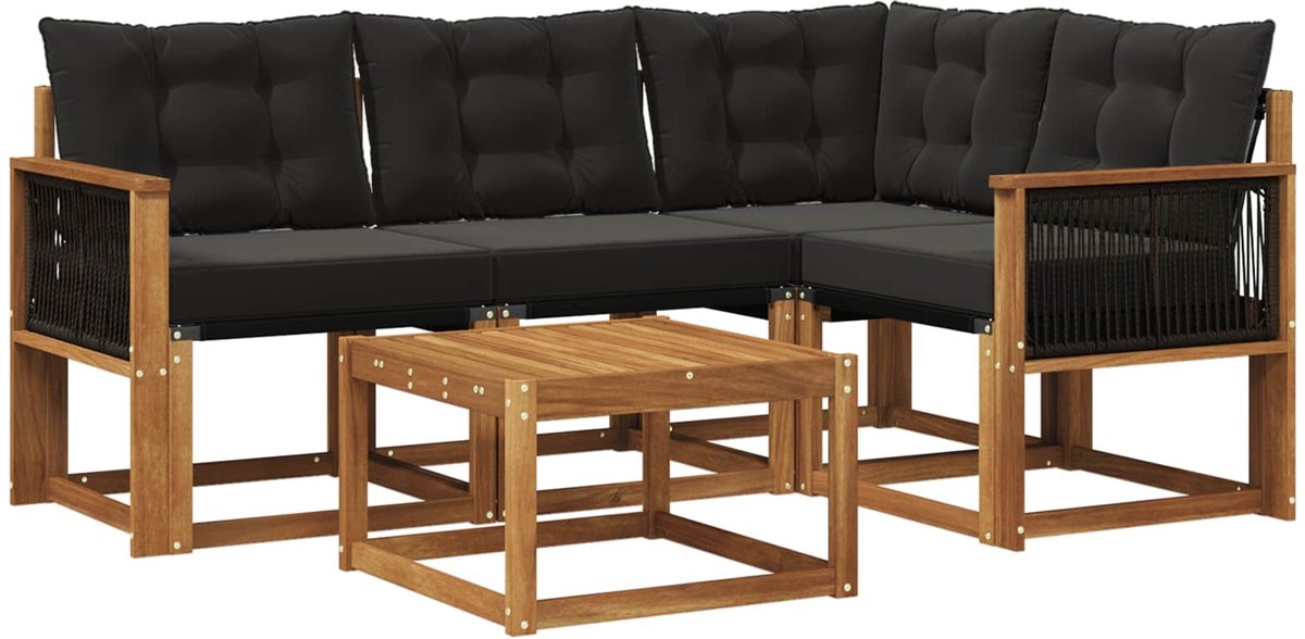 vidaXL - Buiten - bank - set - 5 - st - Naturel - en - Zwart