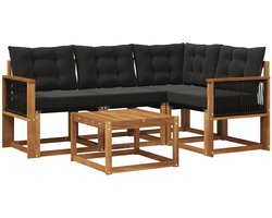 vidaXL – Buiten – bank – set – met – kussen – 5 – pcs – Naturel – en – Zwart